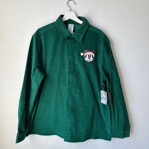 Disney Christmas Mickey Mouse green corduroy button up size XL